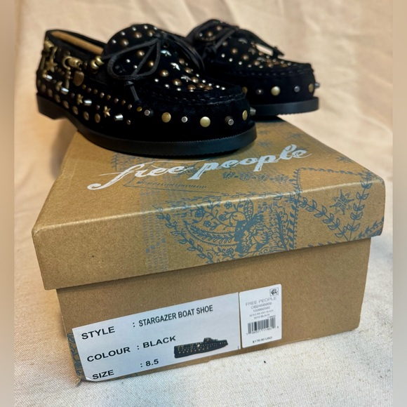 Free People NIB Stargazer Studded Boat Shoe Black 8.5 ☀️🍂🥶🌼 - Picture 8 of 9